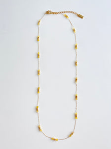 Collier ELNOR - Chaine dorée et perles d'agate jaune